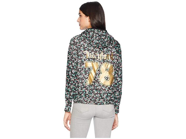 Juicy Couture Hard Woven Juicy Land Floral Packable Nylon Jacket (pitch Black Enchanted Floral) Women's Coat