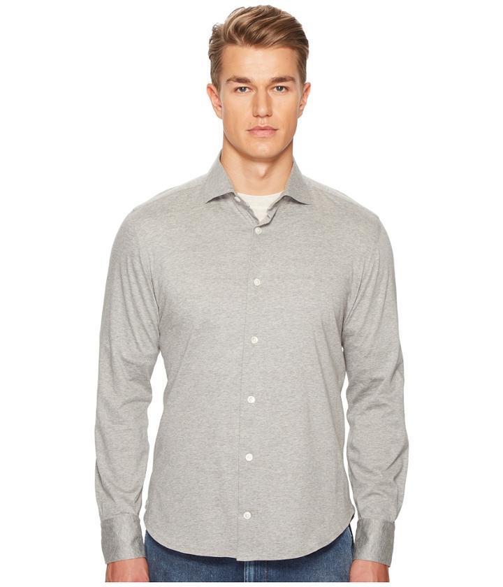 Eleventy Spread Collar Jersey Sport Shirt (light Grey) Men's Short Sleeve Button Up