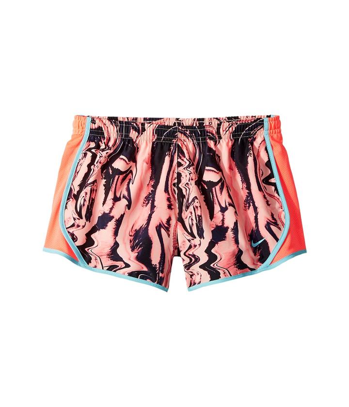 Nike Kids Dry Tempo Print Running Short (little Kids/big Kids) (hot Punch/hot Punch/bleached Aqua) Girl's Shorts