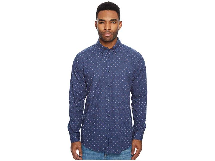 Ben Sherman Long Sleeve Two-tone Floral Print Shirt (dark Navy) Men's Long Sleeve Button Up