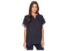 Vince Camuto Specialty Size Plus Size Flutter Sleeve Romantic Dots V-neck Blouse (classic Navy) Women's Blouse
