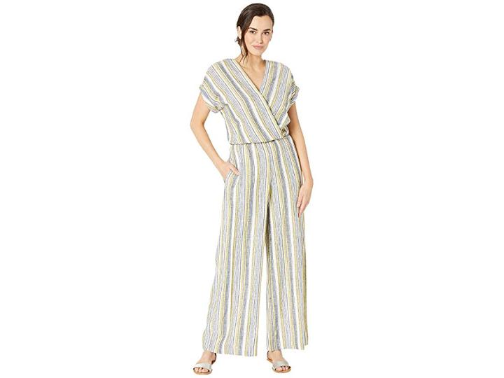 Eci Linen Stripe Jumpsuit W/ Surplice Top (ivory/black) Women's Jumpsuit & Rompers One Piece