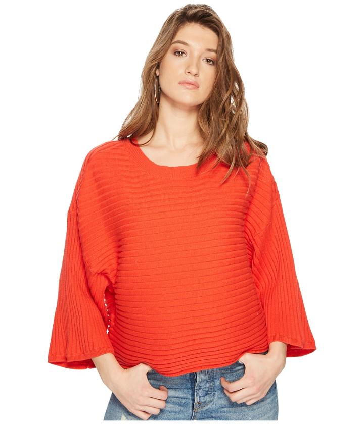 Jack By Bb Dakota Claudel Rib Stitch Wide Rib Sweater (poppy Red) Women's Sweater