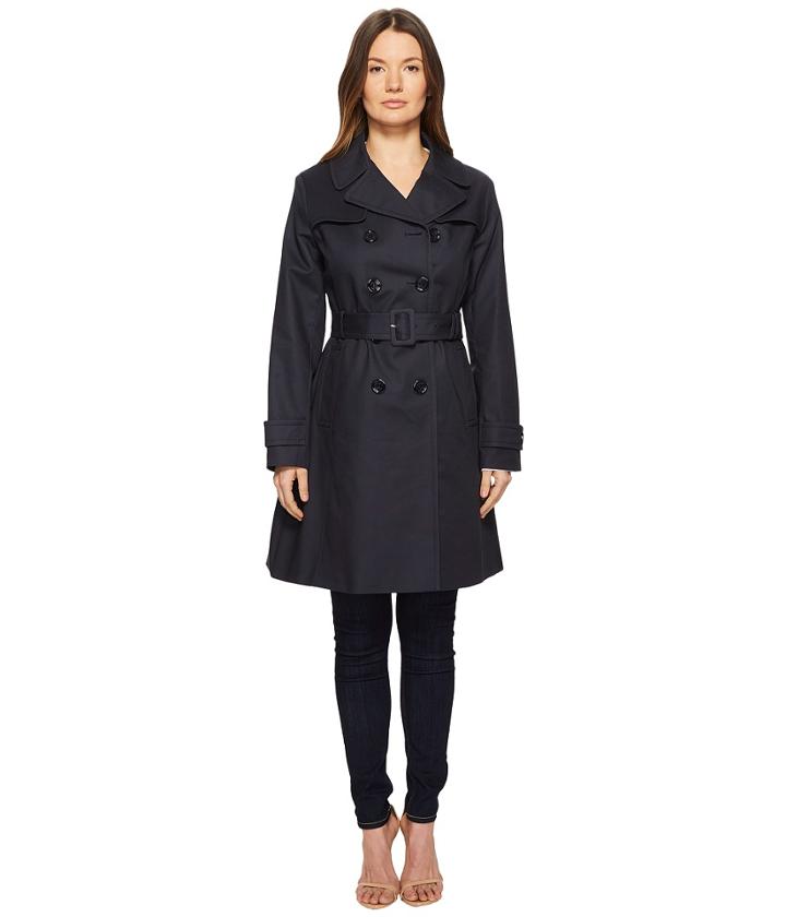 Kate Spade New York 38 Double Breasted Trench Coat W/ Tie Waist (navy) Women's Coat
