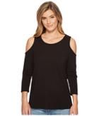 Tribal Jersey Knit 3/4 Sleeve Cold Shoulder Top With Back Button Detail (black) Women's Long Sleeve Pullover