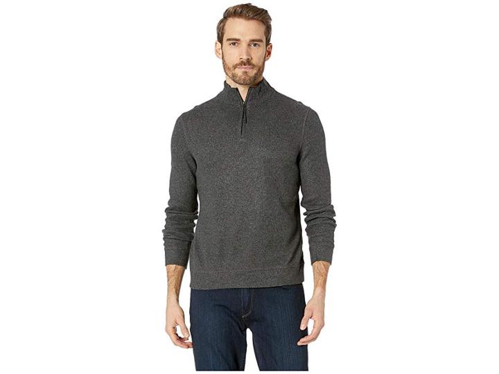 Kenneth Cole New York Comfort Knit Sweatshirt 1/4 Zip (charcoal Heather) Men's Sweater