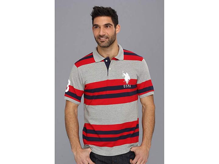 U.s. Polo Assn. Multi Colored Striped Polo With Big Pony (medium Heather Grey) Men's Short Sleeve Pullover