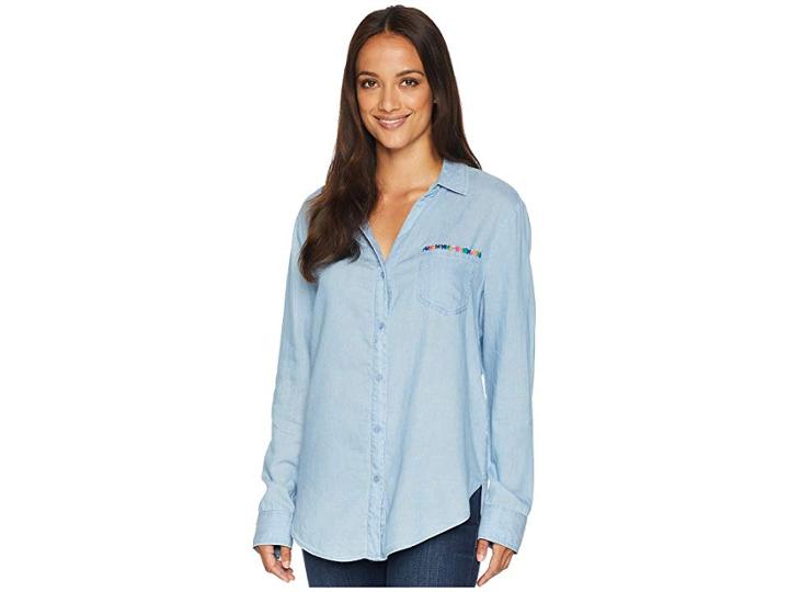 Nydj Classic Tencel Shirt W/ Embroidery (sea Mist Wash) Women's Clothing