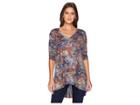 Nally & Millie V-neck Burnout Floral Print Top (multi) Women's Clothing