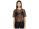 Versace Jeans Couture Sheer Designed Logo Short Sleeve Top (nero) Women's Clothing