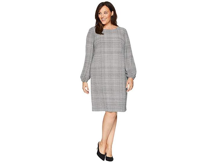 Lauren Ralph Lauren Plus Size Hollyann Long Sleeve Day Dress (ivory/black) Women's Dress
