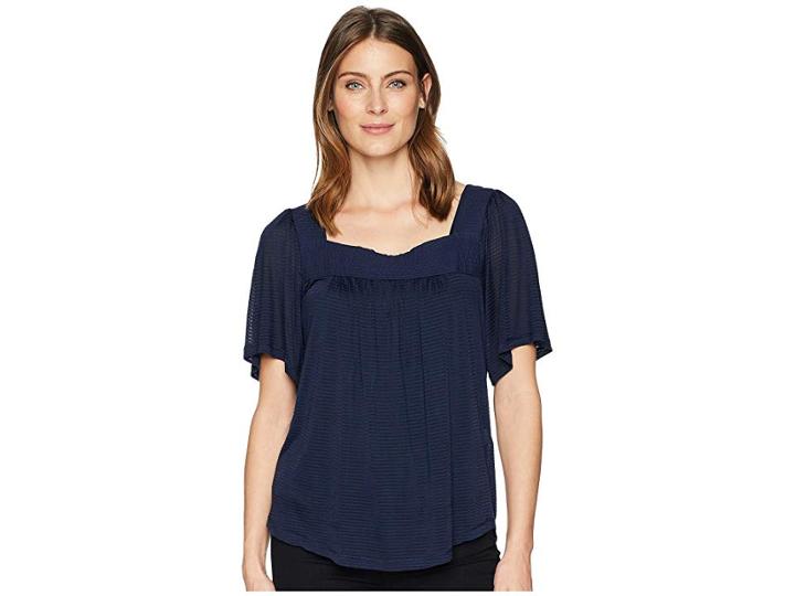 Lucky Brand Shadow Stripe Peasant Top (american Navy) Women's Blouse