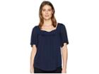 Lucky Brand Shadow Stripe Peasant Top (american Navy) Women's Blouse