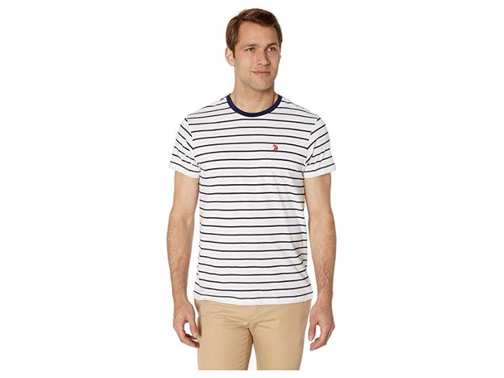 U.s. Polo Assn. Thin Stripe Crew Neck Tee (white) Men's Clothing