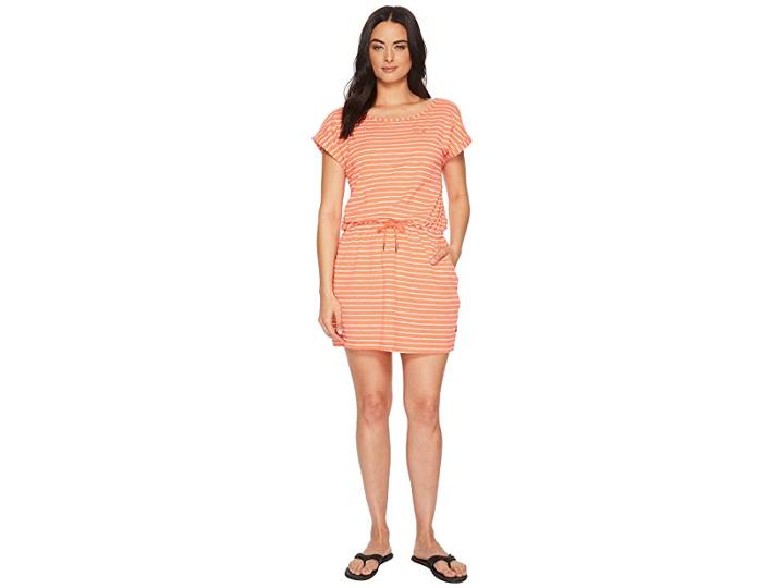 Jack Wolfskin Travel Striped Dress (hot Coral Stripes) Women's Dress