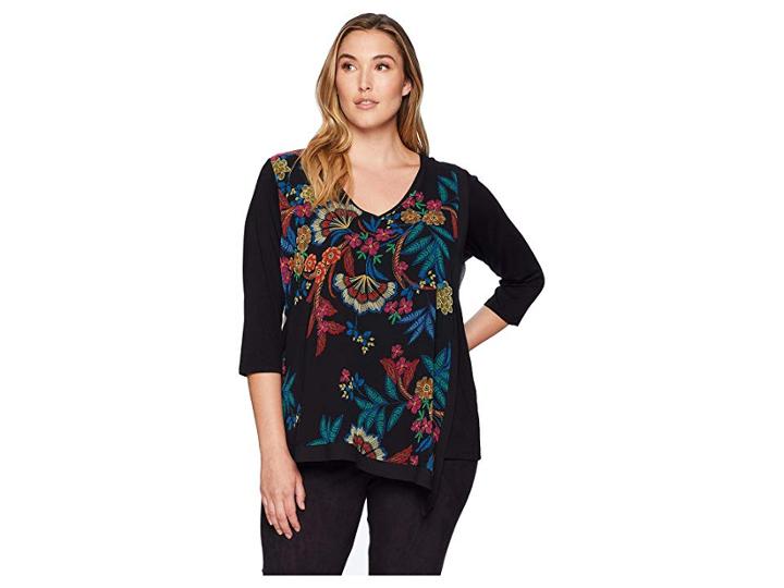 Karen Kane Plus Plus Size Asymmetrical Contrast Top (print) Women's Clothing