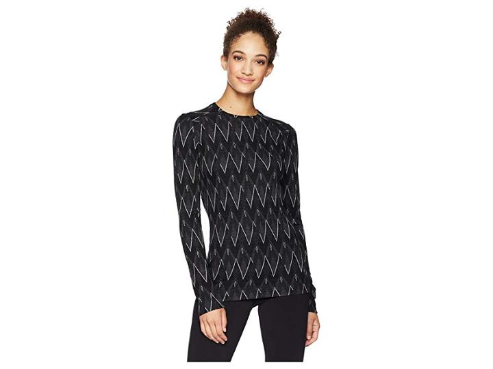 Smartwool Nts Mid 250 Pattern Crew Top (black/charcoal Heather) Women's Long Sleeve Pullover