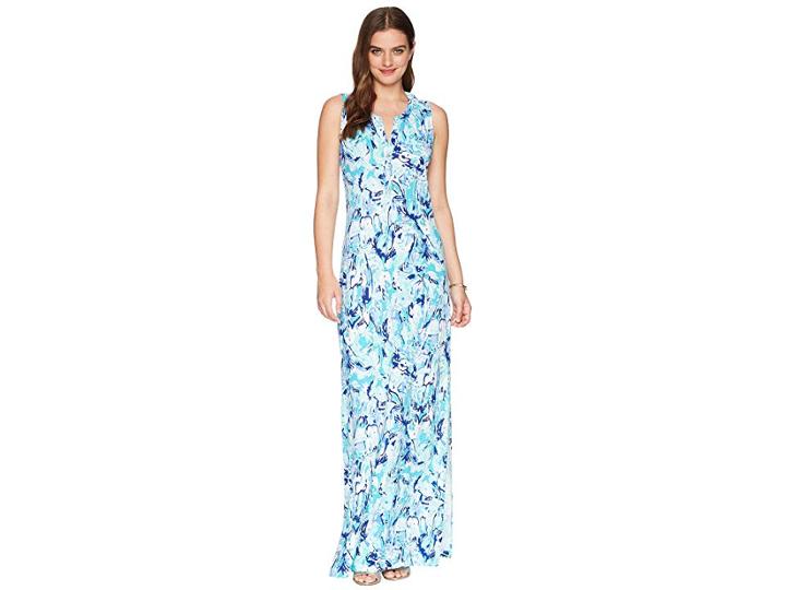 Lilly Pulitzer Essie Maxi Dress (tropical Turquoise Elephant Appeal) Women's Dress