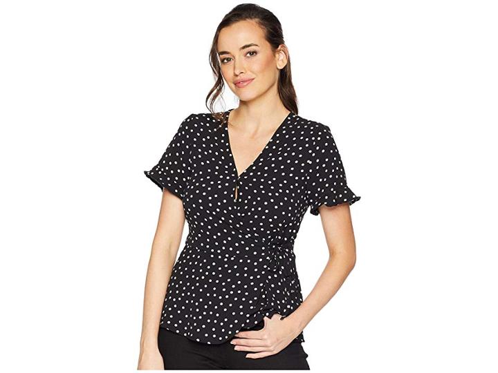 Bobeau Surplus Top With Side Tie (black/white Polka Dot) Women's Clothing