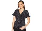 Bobeau Surplus Top With Side Tie (black/white Polka Dot) Women's Clothing
