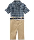 Ralph Lauren Baby Plaid Shirt Pants Belt Set (infant) (navy Multi) Boy's Active Sets