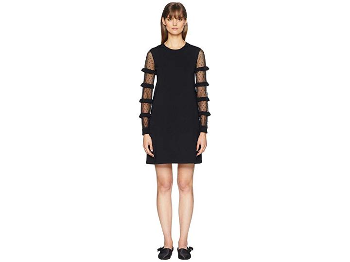 Red Valentino Stretch Viscose Yarn Point D'esprit And Ruffles Dress (black) Women's Dress