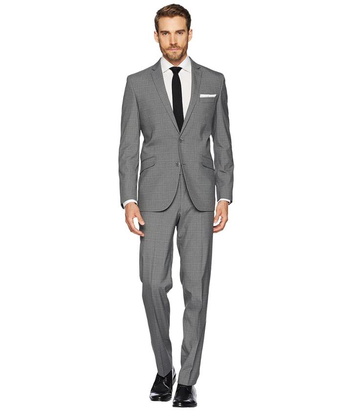 Kenneth Cole Reaction Stretch Slim Fit Window Pane Suit (mid Grey) Men's Suits Sets