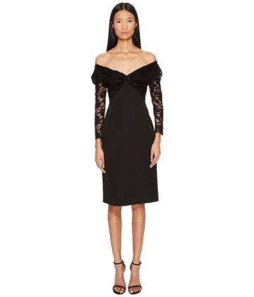 Francesco Scognamiglio Off The Shoulder Long Sleeve Lace Dress (black) Women's Dress