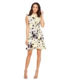 Donna Morgan Sleeveless Printed Crepe With Ruffle Skirt (yellow/grey Multi) Women's Dress