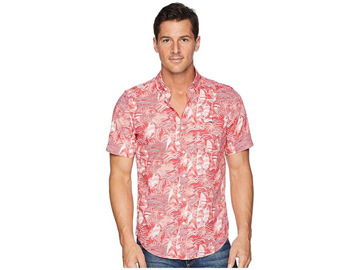 Vineyard Vines At Sea Patchwork Short Sleeve Slim Tucker Shirt (sailors Red) Men's Clothing