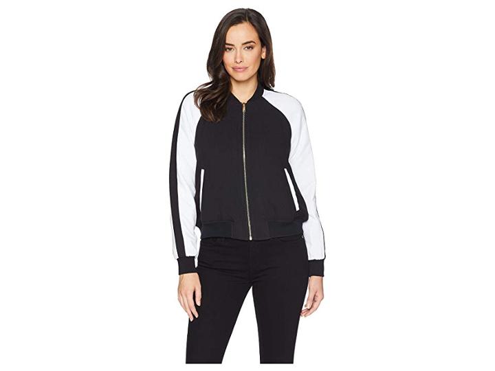 Michael Michael Kors Stripe Track Jacket (black/white) Women's Coat