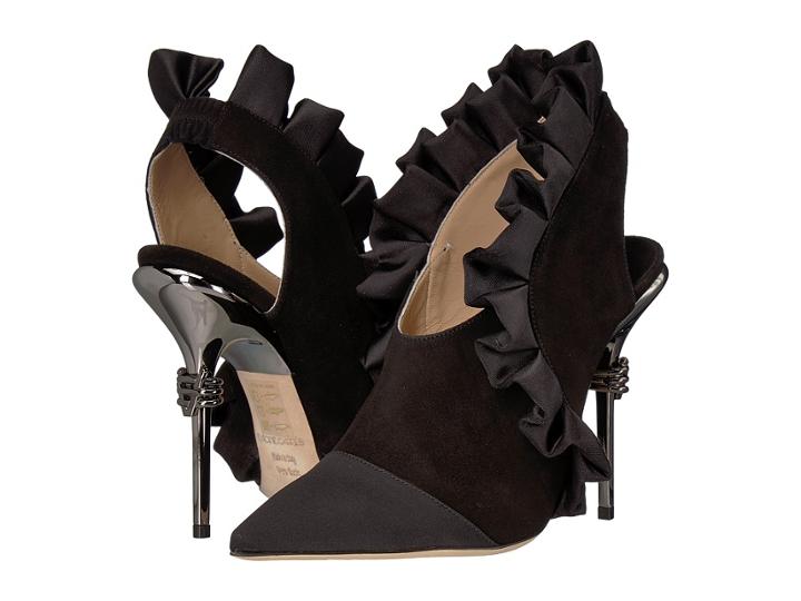 Racine Carree Ruffle Trim Heel (black Satin) High Heels