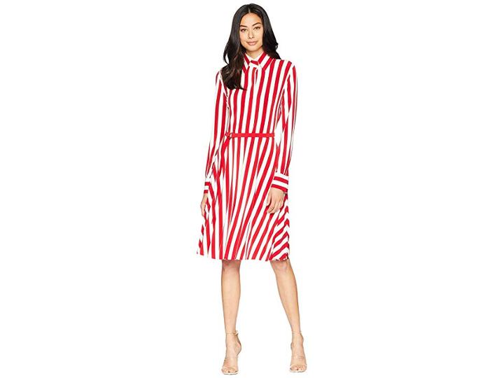 Kamalikulture By Norma Kamali Shirt Flared Dress To Knee (tango 3/4 Stripe) Women's Dress