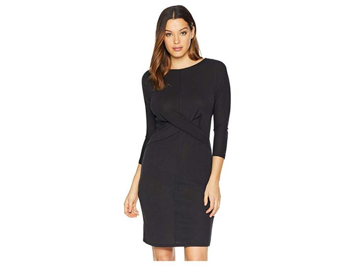 Vince Camuto Long Sleeve Cross Front Bodice Dress (rich Black) Women's Dress