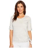 Lauren Ralph Lauren Striped Roll-cuff Shirt (whisper Grey Heather/mascarpone Cream) Women's Clothing