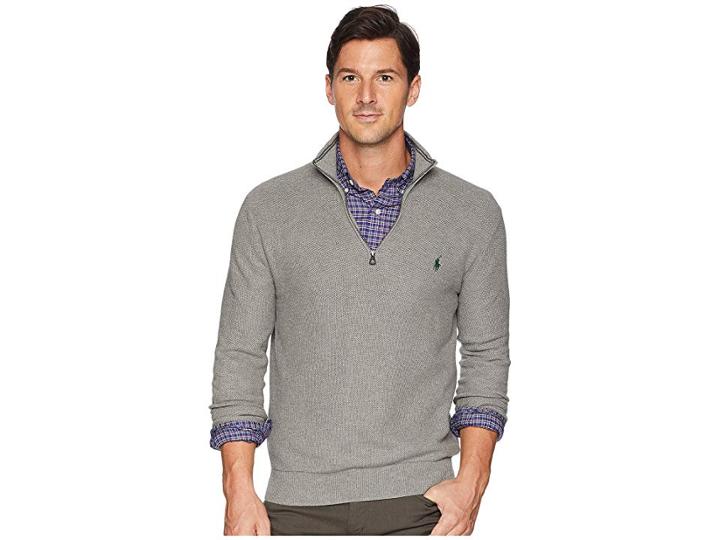 Polo Ralph Lauren Textured Pique 1/2 Zip (fawn Grey Heather) Men's Sweater