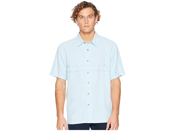 Quiksilver Waterman Tahiti Palms 4 Traditional Polynosic Woven Top (crystal Blue) Men's Clothing