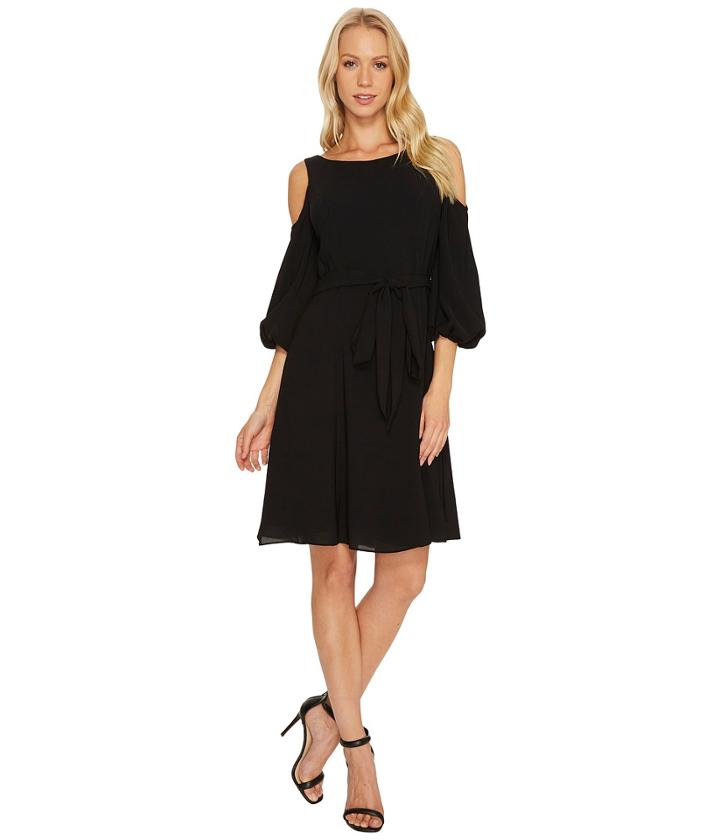 Adrianna Papell Gauzy Crepe Cold Shoulder Dress (black) Women's Dress