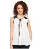 Ivanka Trump Sleeveless Georgette Neck Tie Blouse With Piping (ivory/black) Women's Blouse