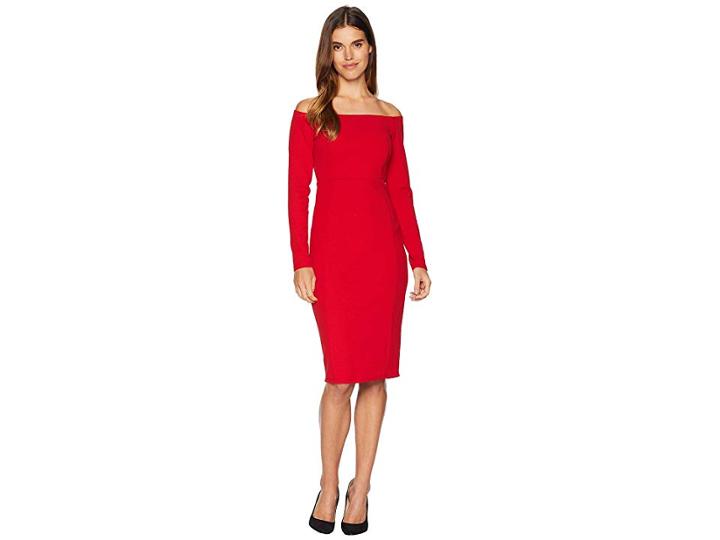 Bebe Back Zip Boat Neck Midi Dress (red) Women's Dress