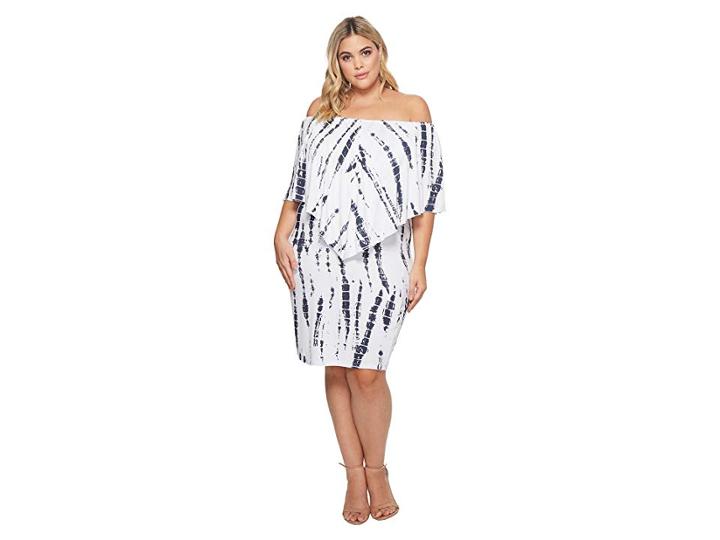 Kari Lyn Plus Size Nalah Dress (white/navy Tie-dye) Women's Dress