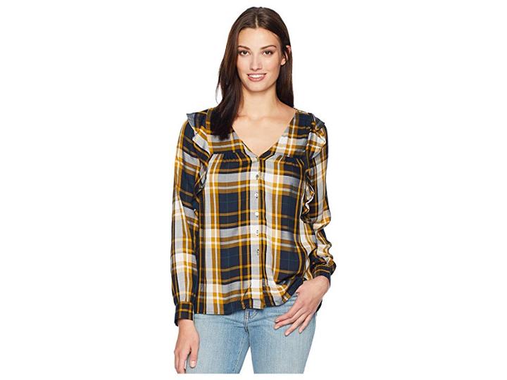 B Collection By Bobeau Pangra Plaid Blouse (olive Plaid) Women's Blouse