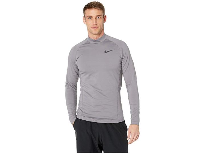 Nike Pro Therma Top Long Sleeve Mock (gunsmoke/gunsmoke/black) Men's Clothing