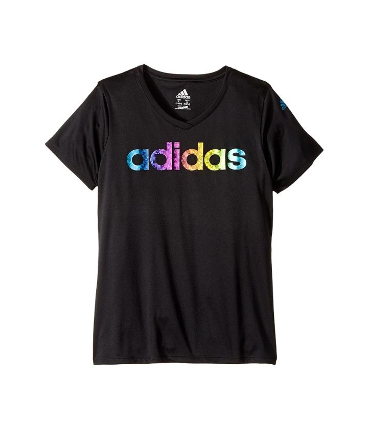Adidas Kids V-neck Tee (big Kids) (adi Black) Girl's Short Sleeve Pullover