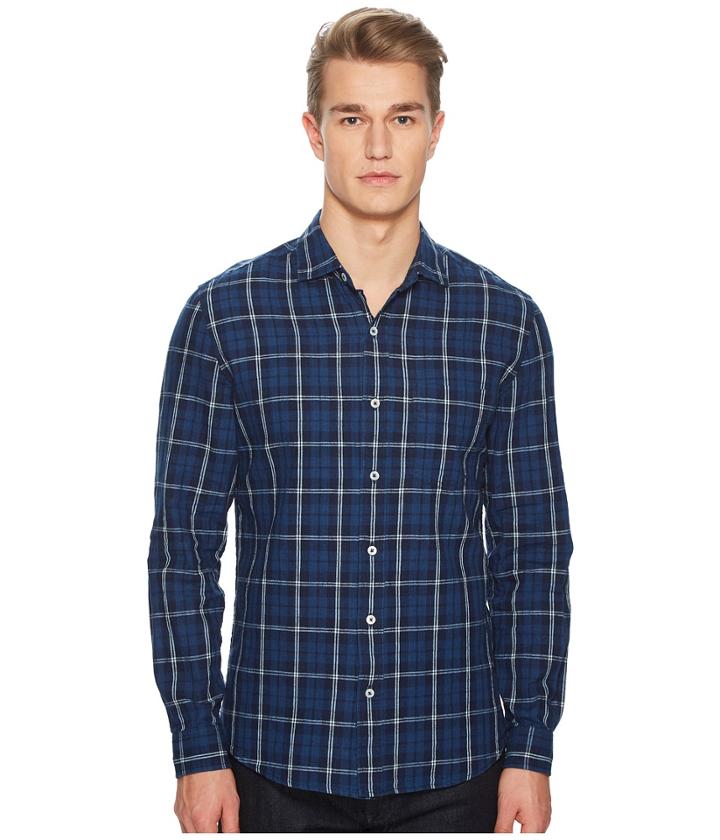 Baldwin William Plaid Shirt (indigo Plaid) Men's Long Sleeve Button Up