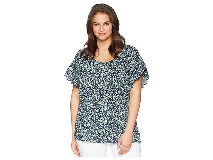 Michael Michael Kors Plus Size Tiny Wildflower Top (true Navy/green Apple Multi) Women's Clothing