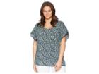 Michael Michael Kors Plus Size Tiny Wildflower Top (true Navy/green Apple Multi) Women's Clothing