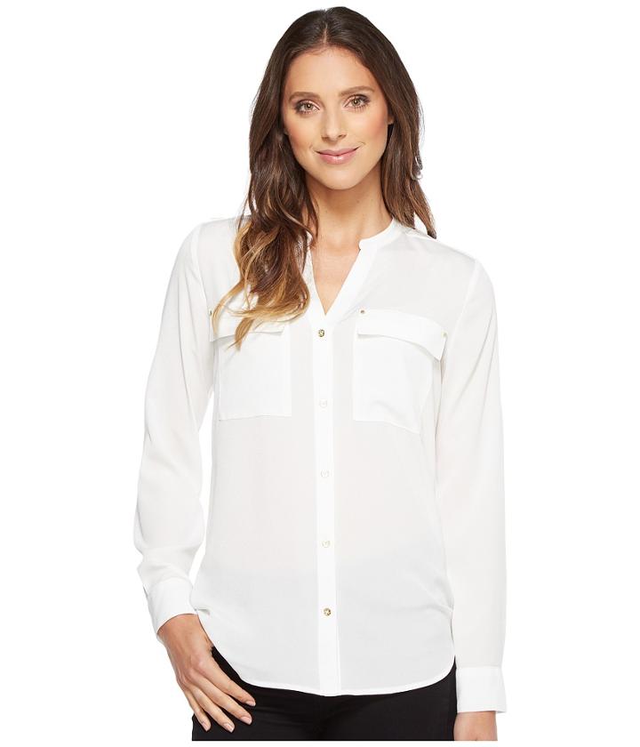 Calvin Klein Crew Neck Roll Sleeve (soft White) Women's Blouse