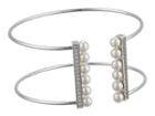 Majorica 5mm Round Pearls And Cz Accents On A Titanium Wire Bangle (white) Bracelet