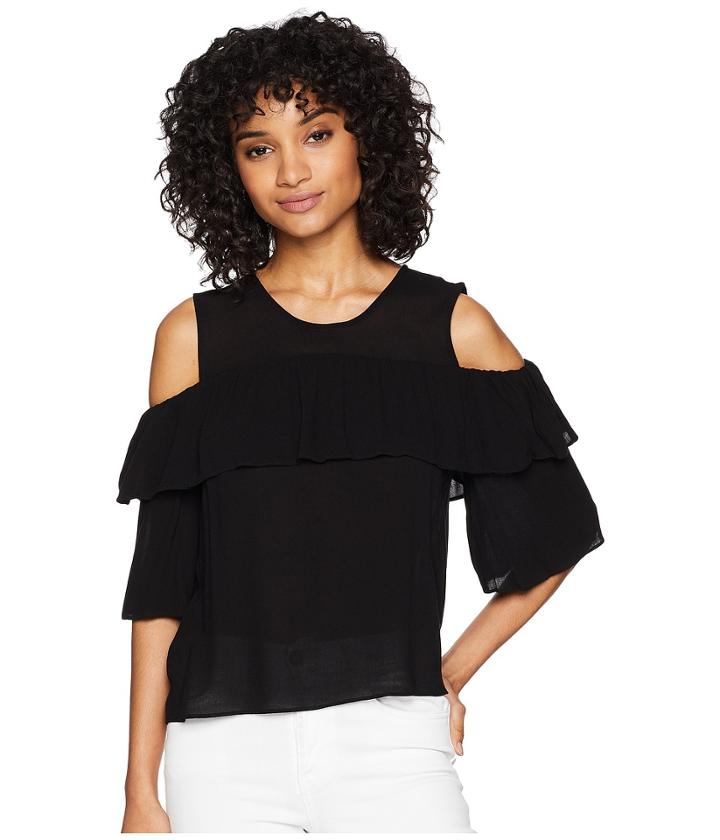 Bcbgmaxazria Cold Shoulder Ruffle Top (black) Women's Clothing